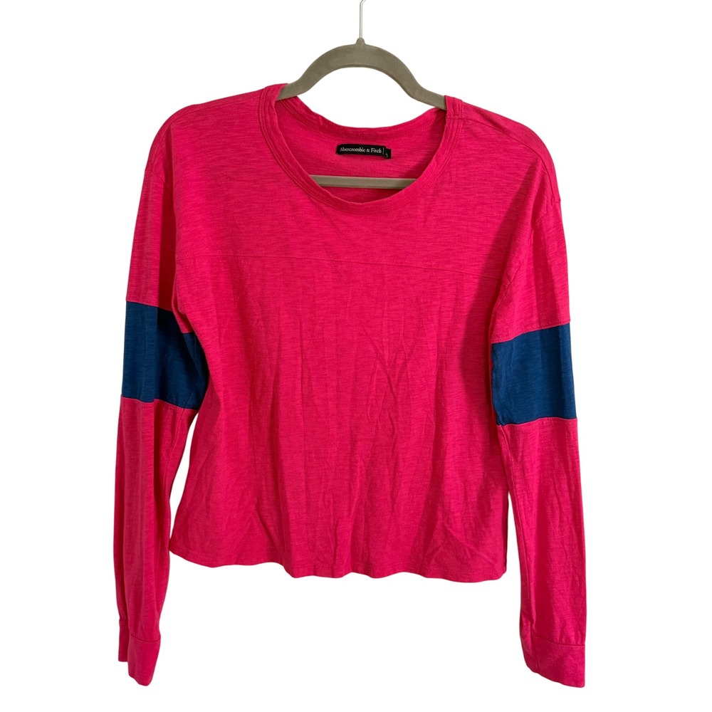 Abercrombie‎ & Fitch Womens Pink Varsity Stripe Long Sleeve Slub Tee Shirt Small